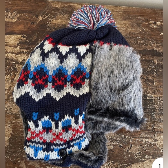 BP Nordstrom Fair Isle Faux Fur Trapper Knit Hat In Blue Multi Color, O/S. NWT - Picture 4 of 6